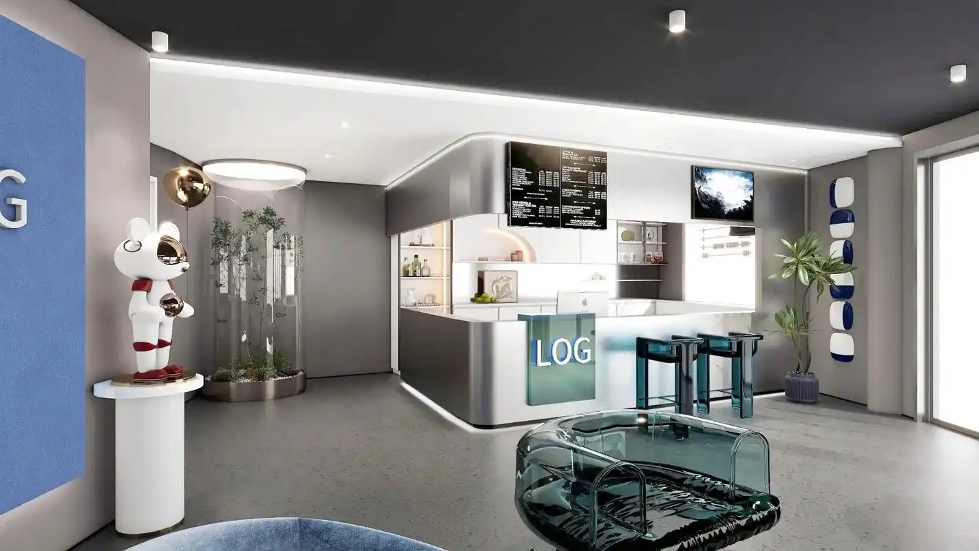 国潮科技感剧本杀大厅甜品店设计