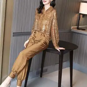 2021年新款夏季小众设计女装时尚搭配名媛气质衬衫裤子两件套装潮