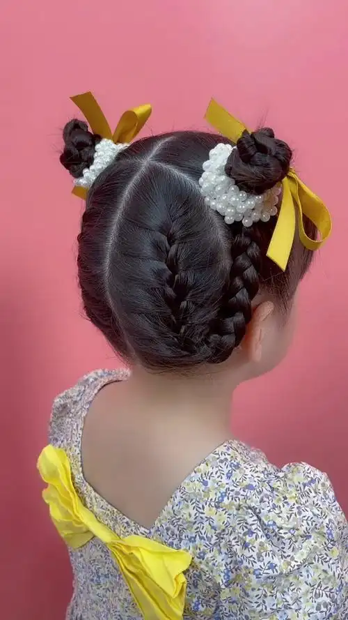 清爽双丸子头儿童编发编发教程