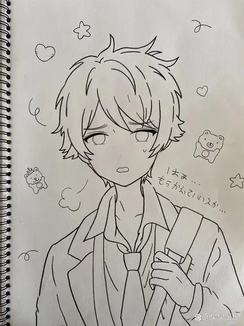 动漫人物男生  马克笔手绘96