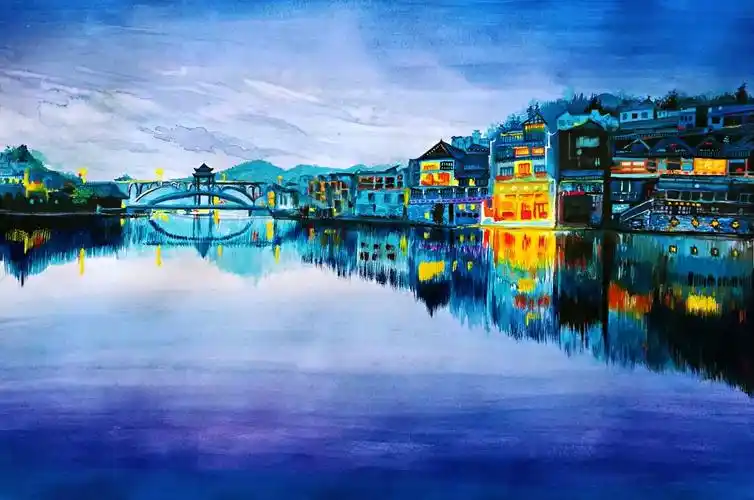 凤凰古城水彩写生_牙缝__插画师作品_涂鸦王国gracg.com