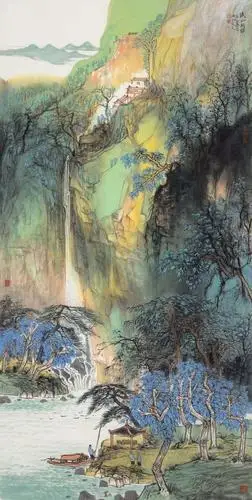 管旺林山水画,其作品不拘陈法,富有新意,自然天成.