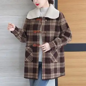 女装>零度e族>零度e族格子大衣外套女秋冬2024新款加厚洋气妈妈冬装