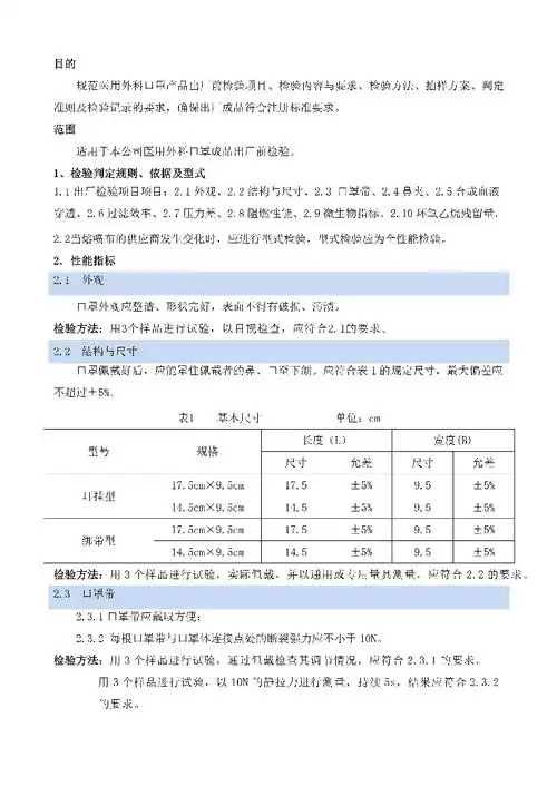 医用外科口罩成品检验规程9页pdf9页