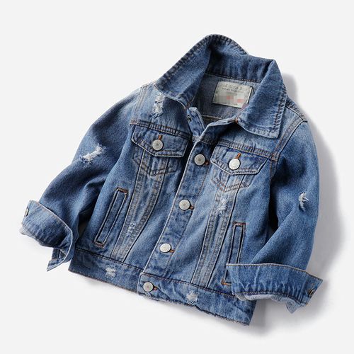 欧美范衣服女_儿童牛仔外套破洞洋气男童休闲夹克2022女宝宝春秋童装