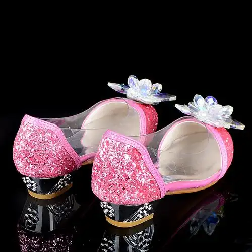 女童水晶高跟鞋公主鞋粉粉色儿童童鞋2020新款皮鞋