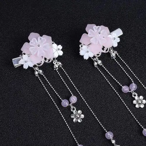 汉服发饰后夹长流苏跳舞汉朝发带女 超仙白色成年汉服头饰套装