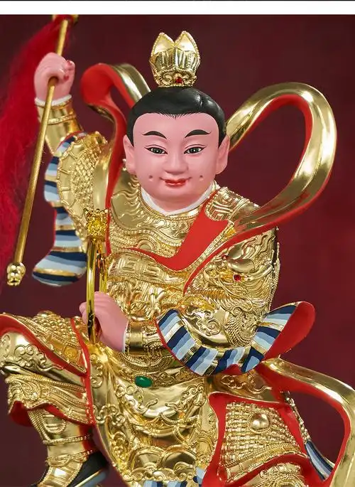 站双轮太子爷樟木雕彩绘五营将军中坛元帅哪吒三太子神像居家摆件博杉