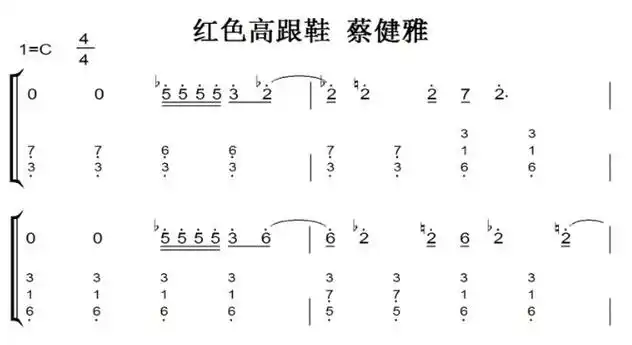 红色高跟鞋 蔡健雅 有试听 钢琴谱 简谱 钢琴双手简谱 简五谱