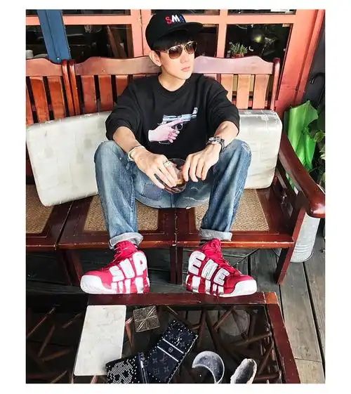 supreme x nike air more uptempo 红色 吴亦凡 jj同款 情侣款