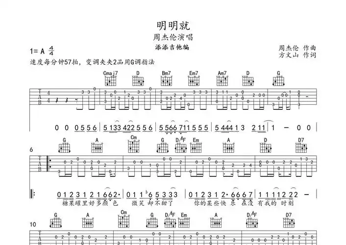 明明就指弹吉他谱_周杰伦_独奏六线谱_添添吉他上传