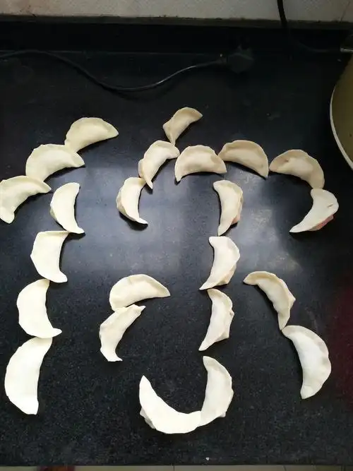 我们兴奋地把饺子摆成了字.