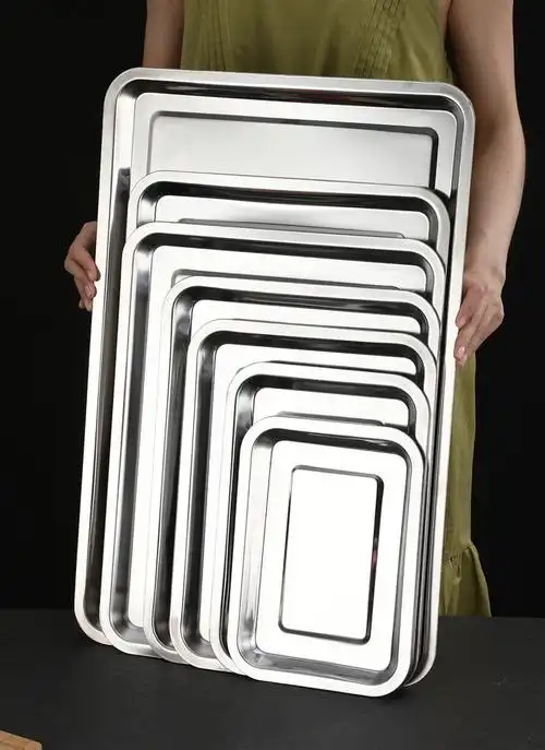 304不锈钢方盘特厚长方形盘子烧烤盘蒸饭盘不锈钢托盘子水饺盘子430