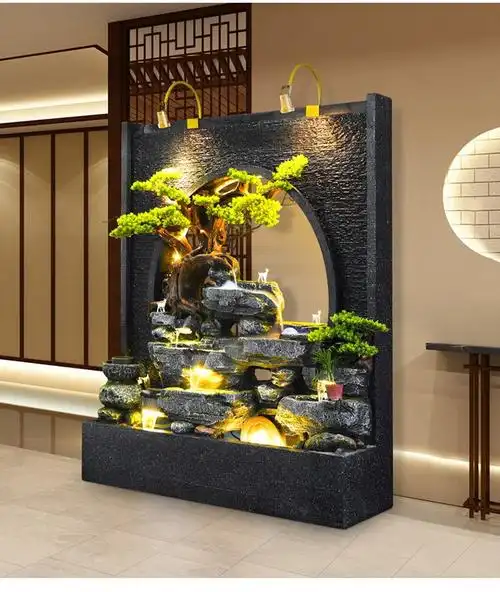 水幕屏风隔断 庭院假山流水喷泉水幕背景墙室内客厅隔断屏风鱼池造景