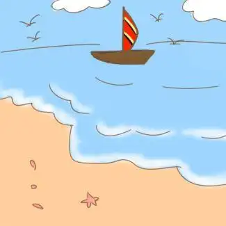 大海和沙滩的风景简笔画视频