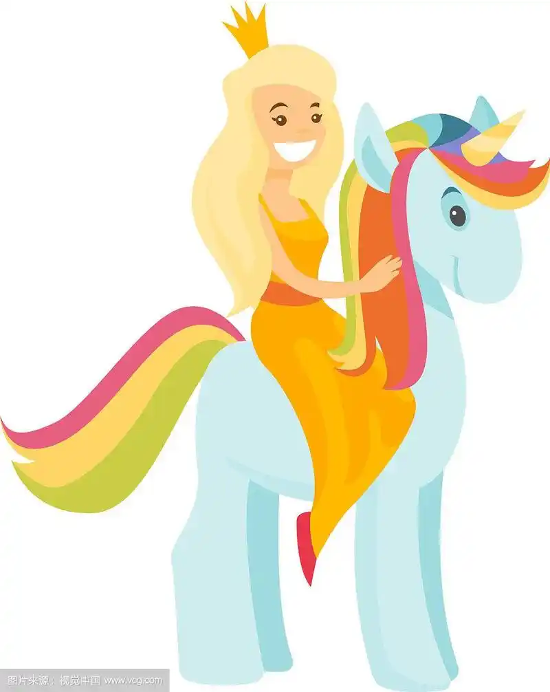戴着皇冠的小公主骑着独角兽