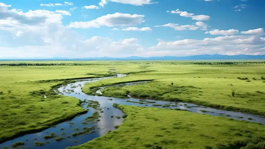 草原河流绿色草地自然风景旅游宣传蓝天大草原电脑壁纸