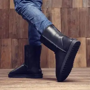 防水雪地靴男士冬季男鞋中筒棉鞋防滑保暖厚加绒高帮雪地棉靴大码