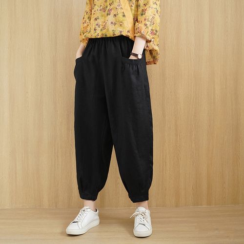 复古亚麻灯笼裤女休闲裤棉麻九分裤