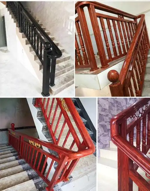 东莞铝合金楼梯扶手室内阳台栏杆护栏铁艺柚木纹玻璃扶手上门安装80