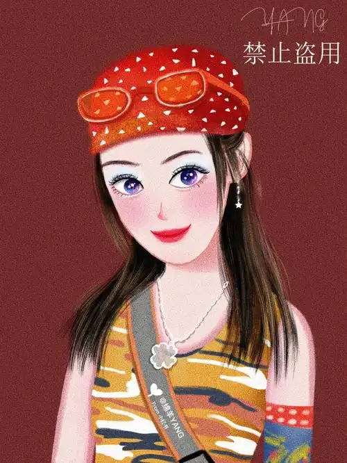 手绘头像粉红女郎哈妹复古