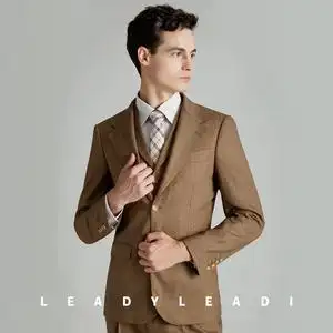 列奇男士西服套装棕色商务休闲西装男套装新郎结婚礼服韩版修身