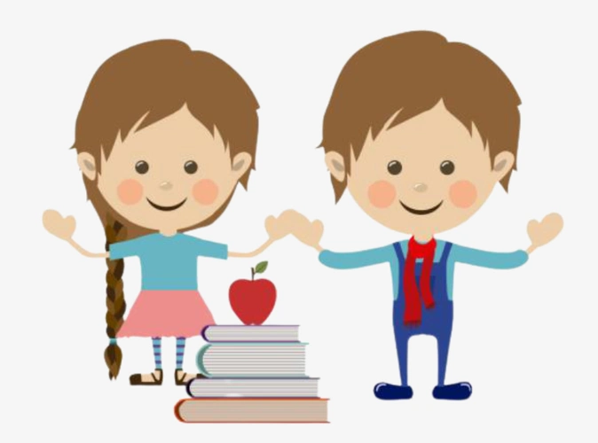 卡通 小女孩和小男孩 看书的男孩女孩