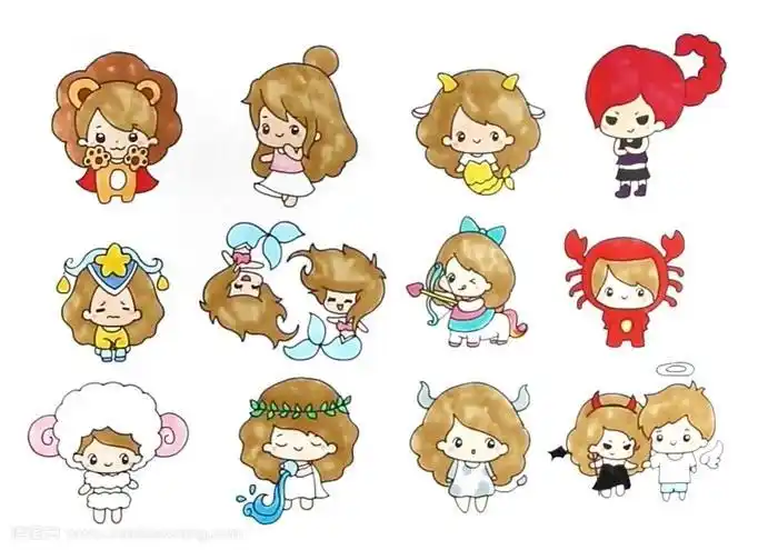 生肖简笔画12星座卡通简笔画白羊座十二星座q版萌图简笔画双鱼座十