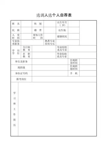 选调人选个人自荐表