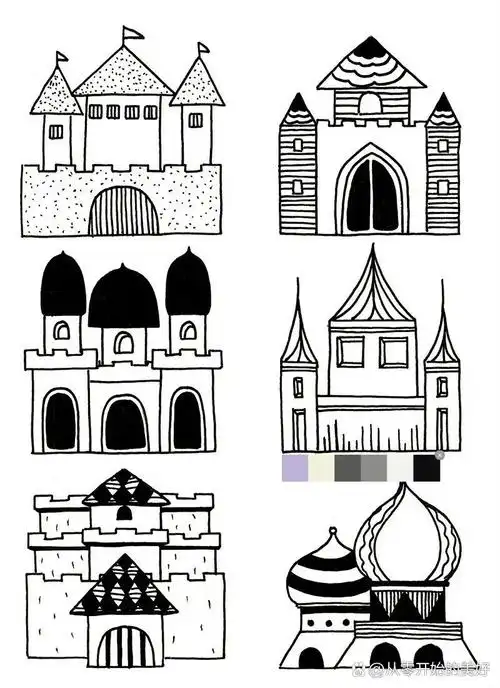 绘画素材 | 房屋城堡建筑,儿童简笔画