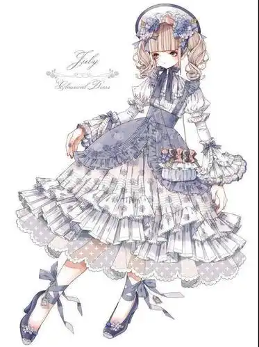 插画作品精致小裙子非常好看的二次元华丽洛丽塔动漫人物