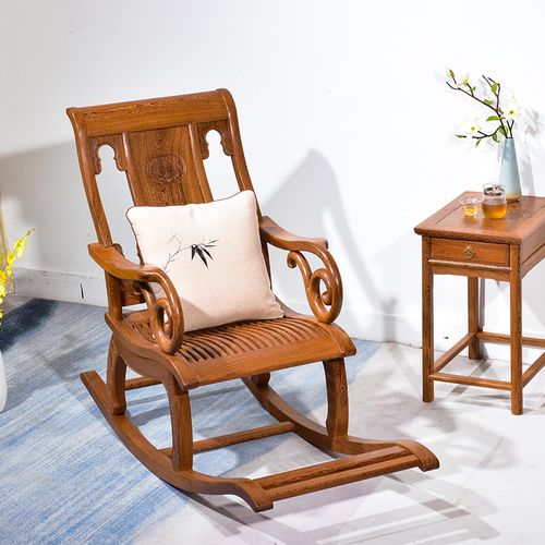 红木家具鸡翅木摇椅实木逍遥中式阳台休闲椅躺椅午睡摇椅