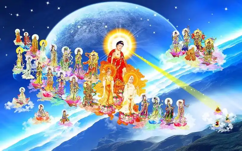 60佛像画像结缘西方三圣阿弥陀佛接引图佛像 相纸双面塑封012 a3(42