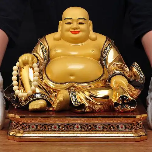 纯铜鎏金弥勒佛大号笑佛大肚弥勒佛寺庙供奉家用客厅招财佛像摆件