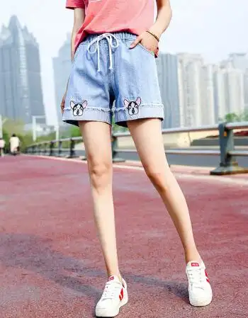 夏宽松休闲初中学生刺绣可爱12 13 14 15 16少女11大童牛仔短裤 浅