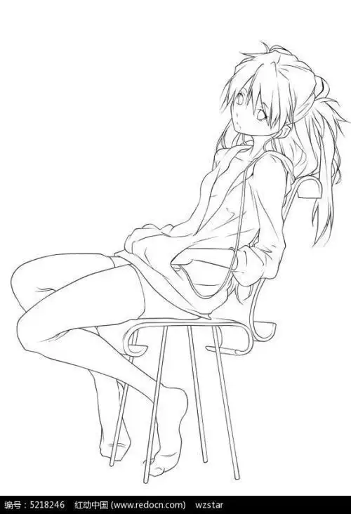 卡通侧面人物坐着简笔画