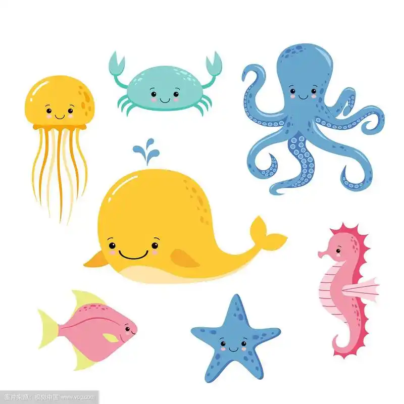 可爱的海底鱼卡通水下动物