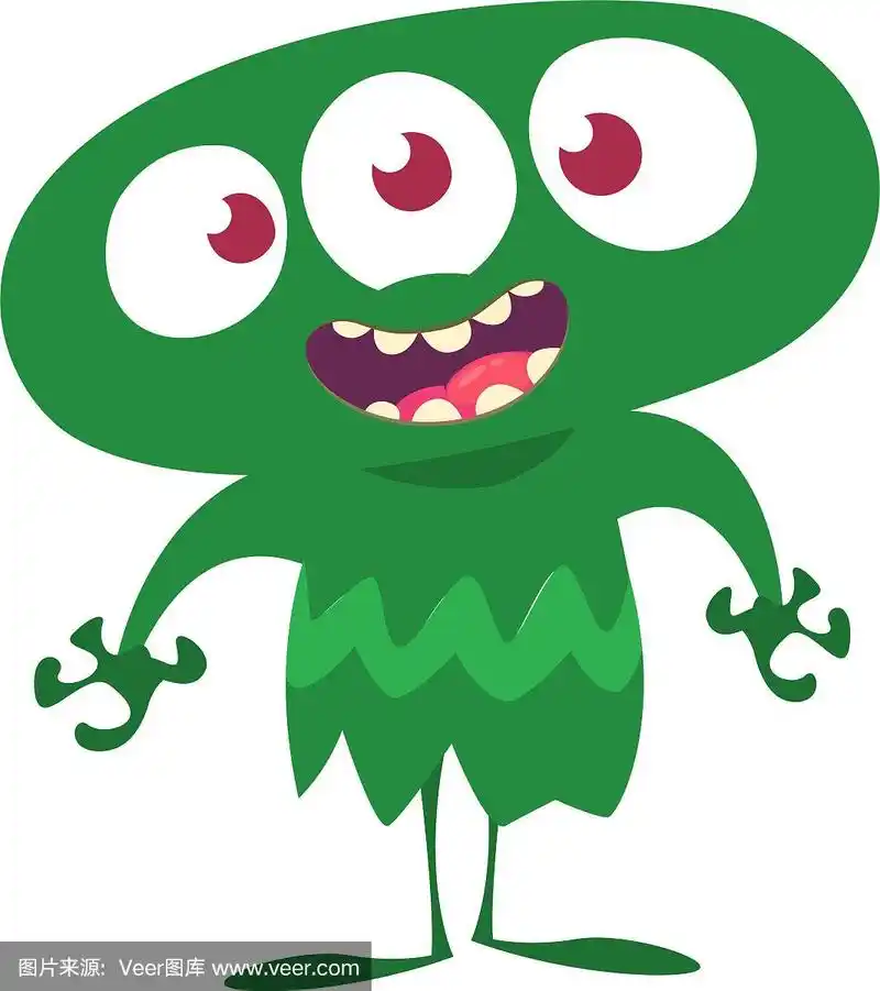 可爱的卡通外星人有三只眼睛