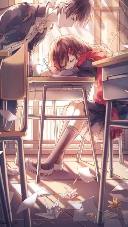 壁纸 二次元 温馨 治愈 爱恋 唯美 男女 书桌 教室 头像 插画