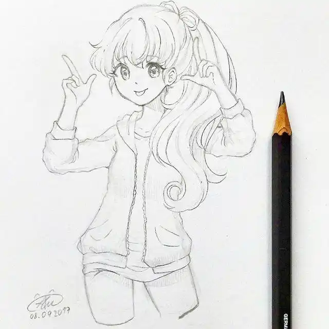 二次元黑白线稿插画女,超可爱的二次元美少女图片