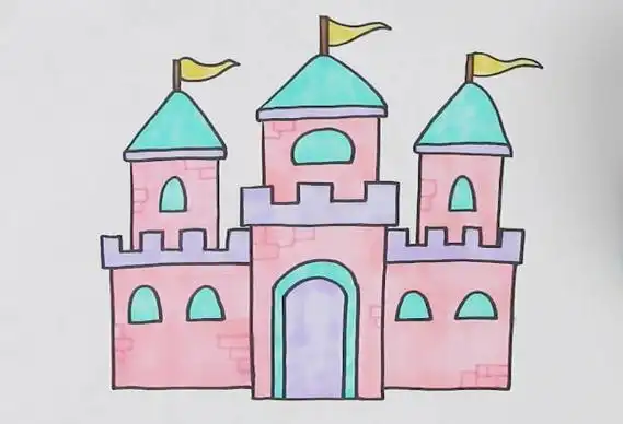 彩色城堡简单漂亮简笔画