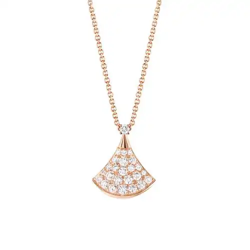 包税bvlgari宝格丽divasdream经典款18k金玫瑰金镶满钻小扇子项链