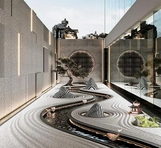 新中式枯山水园林水景室内设计拓者设计吧