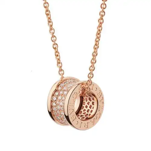 bvlgari宝格丽bzero1系列18k金玫瑰金螺旋形上有密钉钻石项链348035