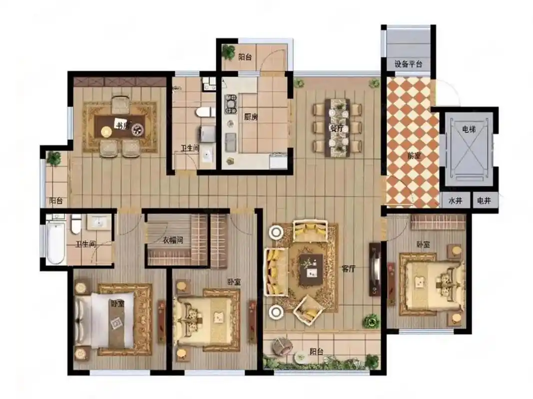 第三个户型展现了大平层的最高境界