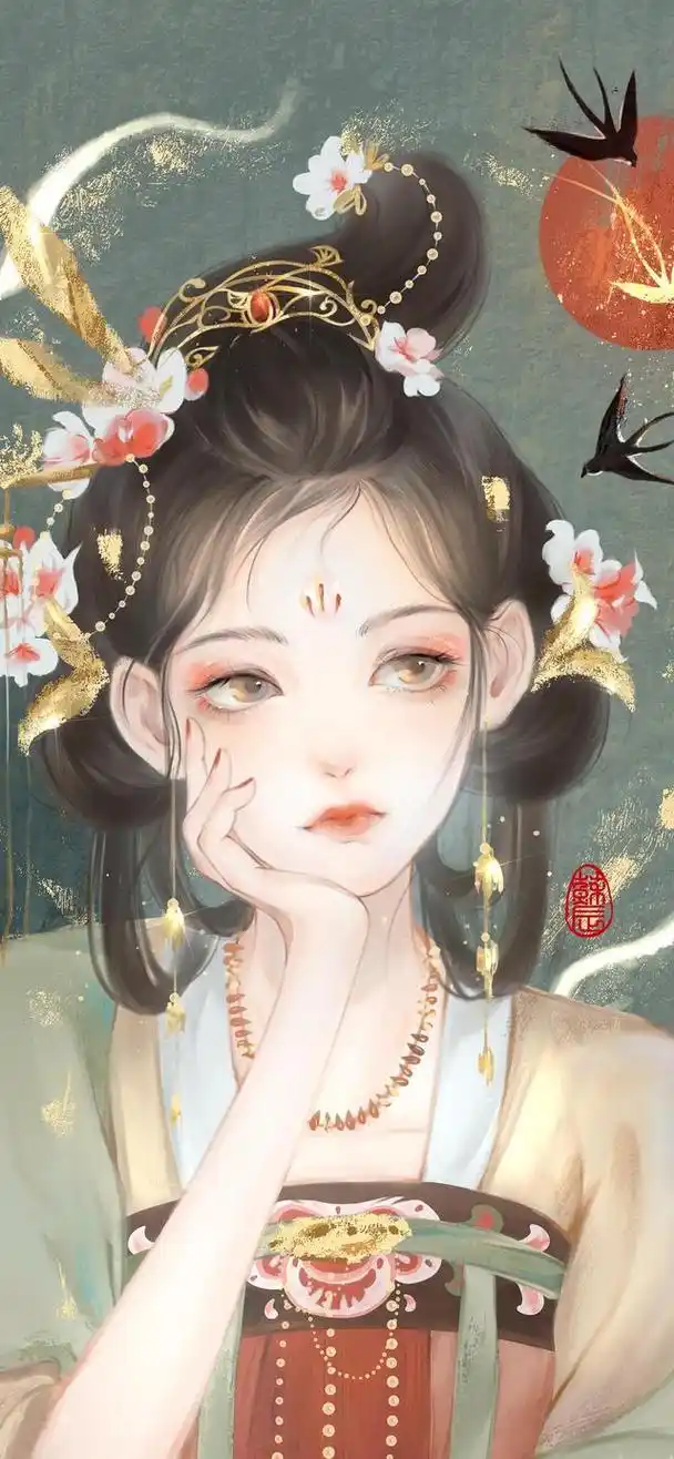 余生再无倾城色,一草一木皆相思.手绘古风女生插画壁纸