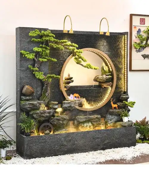 爱帛哆水幕墙假山流水景观办公室店铺客厅玄关背景墙装饰造景屏风摆件