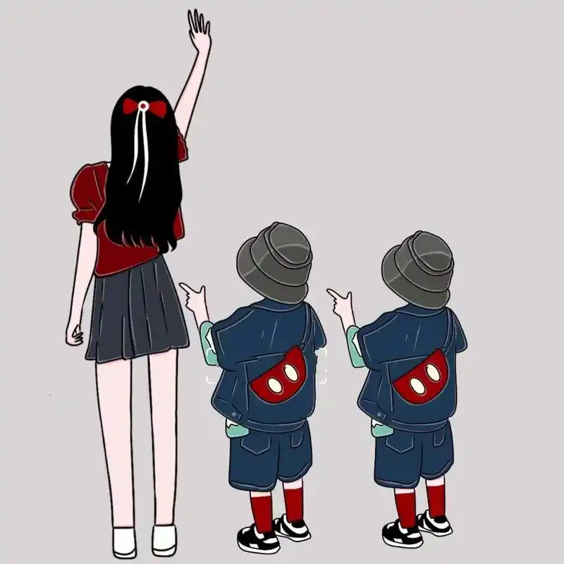 原创手绘亲子头像三人母女母子兄妹兄弟姐弟 悄悄变小的衣服,越买越大