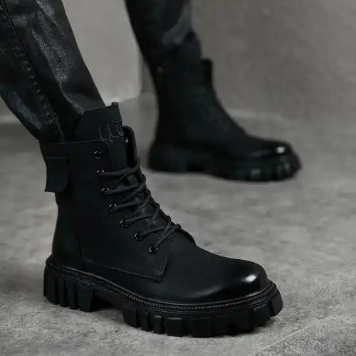 秋季马丁靴男韩版潮百搭高帮内增高靴英伦风潮流男士靴子中帮皮靴