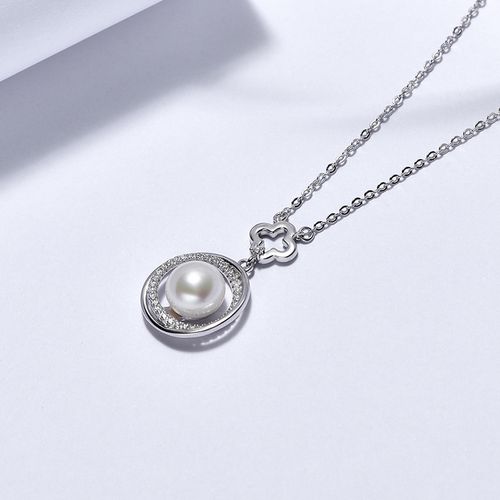 京润珍珠项链秀影淡水珍珠吊链89mm白色女友礼物颈饰